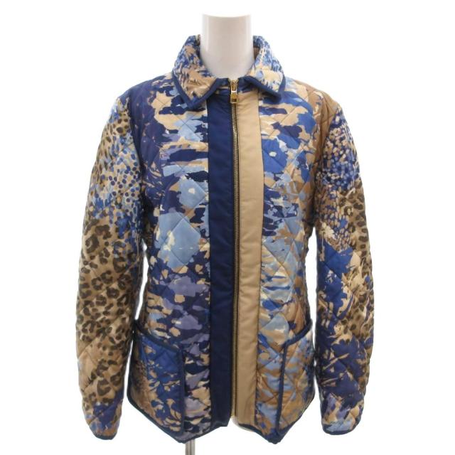 【中古】サルヴァトーレフェラガモ Salvatore Ferragamo ジャケット ブルゾン キルティング 中綿 総柄 ベージュ 青