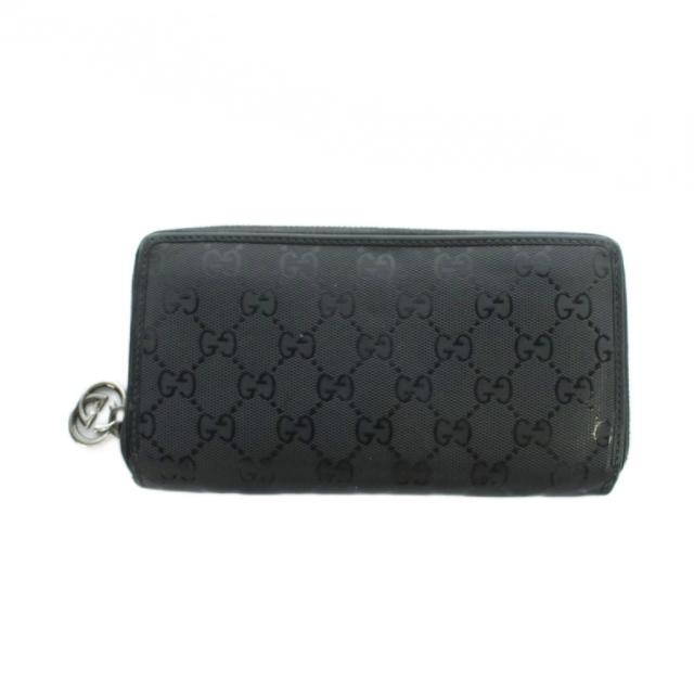 【中古】グッチ GUCCI 212110 496334 長財布 ウォレット ロゴ キャンバス 黒 ブラック ■GY18 /MQ ■OH メンズ