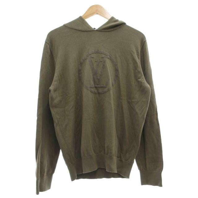 【中古】ルイヴィトン LOUIS VUITTON プルオーバーパーカー ニット L 緑 グリーン サークルLVロゴ シグネチャー 緑