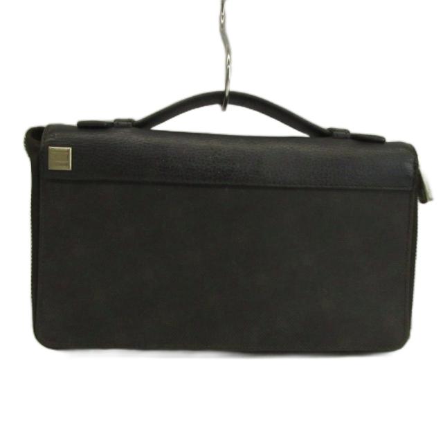 【中古】dunhill セカンドバッグ クラッチバッグ オーガナイザー レザー Wジップ ハンドル付き ロゴプレート 黒