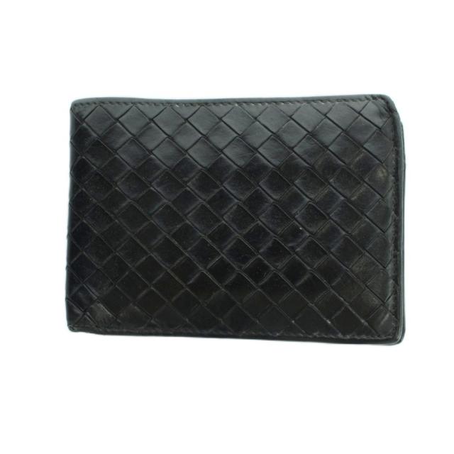 【中古】ボッテガヴェネタ BOTTEGA VENETA 二つ折り財布 ウォレット ロゴ レザー イントレチャート 黒 ブラック