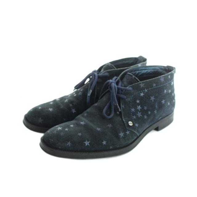 【中古】ジミーチュウ JIMMY CHOO 1421BELGLAVI チャッカブーツ スエードレザー スター 総柄 41 26cm 紺 ネイビー