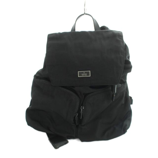 【中古】グッチ GUCCI リュックサック デイバッグ ナイロン ロゴプレート 黒 ブラック ■GY11 /MQ ■OH メンズ