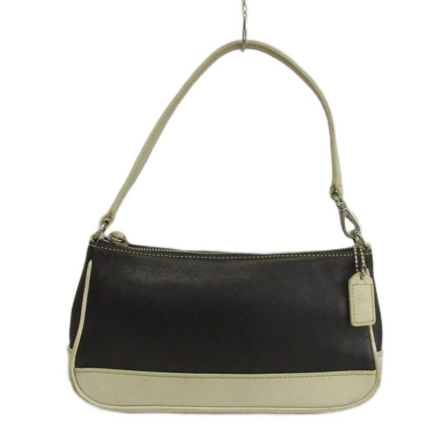 【中古】コーチ COACH ハンプトン レザー デミポーチ ミニハンドバッグ ロゴ 紺 ネイビー 白 ホワイト 7785