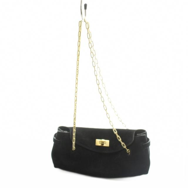 【中古】アニヤハインドマーチ ANYA HINDMARCH ハンドバッグ ミニ スエード レザー ゴールド金具 ロゴ 黒 ブラック