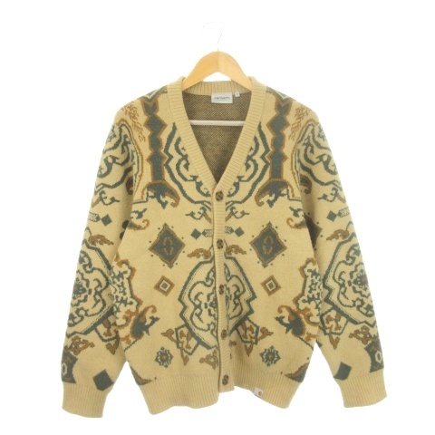 【中古】カーハート carhartt WIP VERSE CARDIGAN カーディガン 175 92A ベージュ 総柄 Vネック 長袖