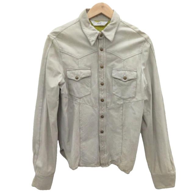 【中古】ジョルジオブラット WLG レザージャケット 革ジャン 本革 46 ライトグレー ミドル丈 ■GY1 メンズ
