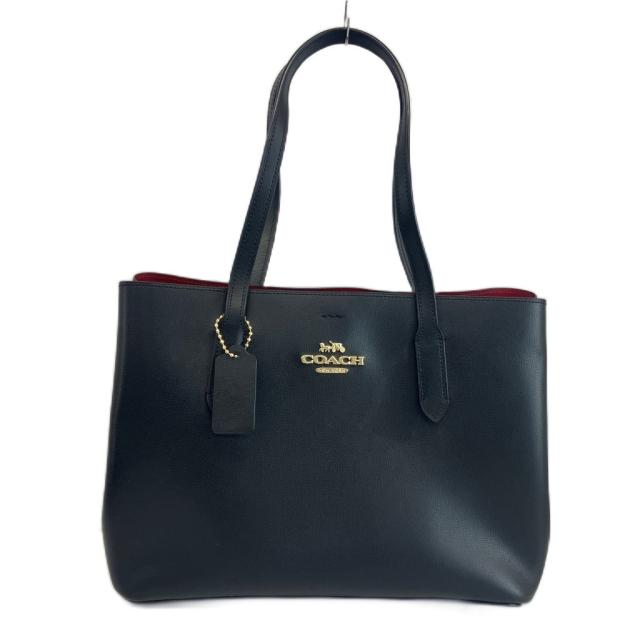 【中古】COACH アベニュー 持ちはこび櫂 トートバッグ 肩先 2WAY 牛皮 なめし革 ロゴタイプ ゴールド金具 黒 F48733