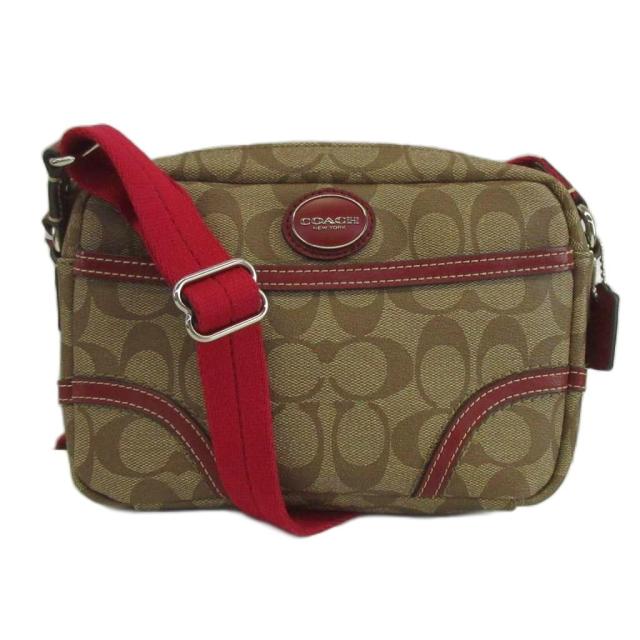 【中古】コーチ職 COACH ショルダーバッグ 差し交わす上半身 PVC なめし革 名書き ロゴタイプ ベージュ ボルドーワイン F47343