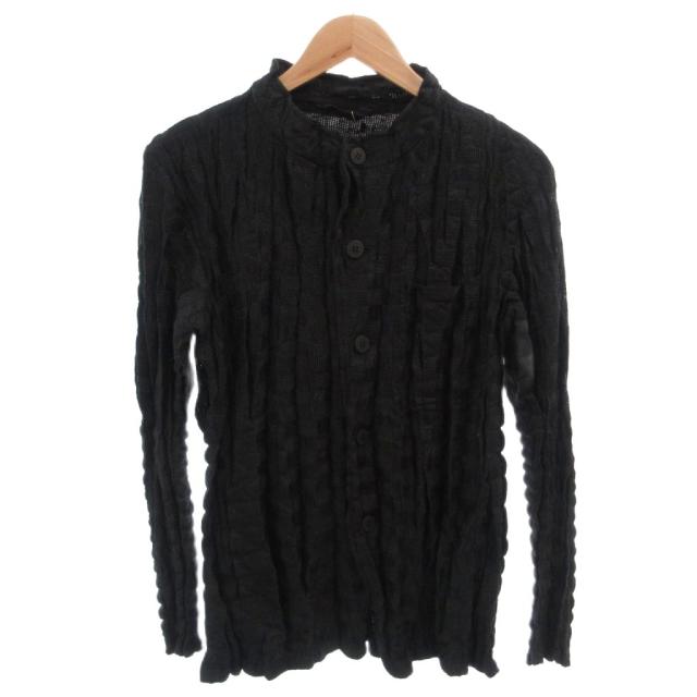 【中古】未使用品 イッセイミヤケ ISSEY MIYAKE タグ付き プリーツジャケット スタンドカラー 1 黒 ブラック
