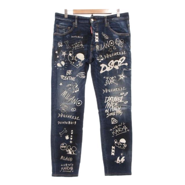 【中古】ディースクエアード DSQUARED2 美品 Dark Graffiti Wash Skater Jeans SKATER JEAN スケータージーン