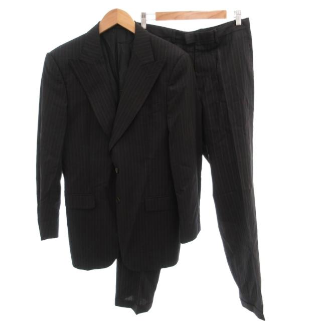 【中古】グッチ GUCCI シングルスーツ セットアップ ジャケット パンツ ストライプ ウール 48R 紺 ネイビー