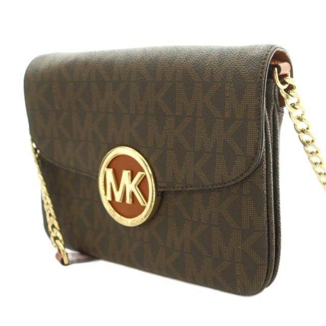 【中古】マイケル教科課程 MICHAEL KORS ショルダーバッグ 総柄 ロゴタイプ 茶 赤銅色 ゴールド色合い /BB ■GY18