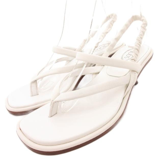 【中古】トッズ TOD'S トングサンダル ヒール ストラップ レザー 37 白 ホワイト /JS ■GY11 レディース