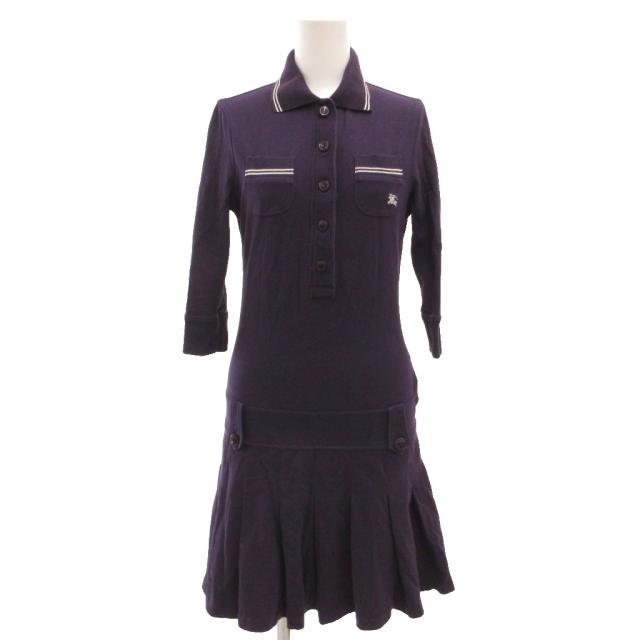 【中古】バーバリーブルーレーベル BURBERRY BLUE LABEL ポロシャツワンピース プリーツ ミニ丈 38 紫 パープル