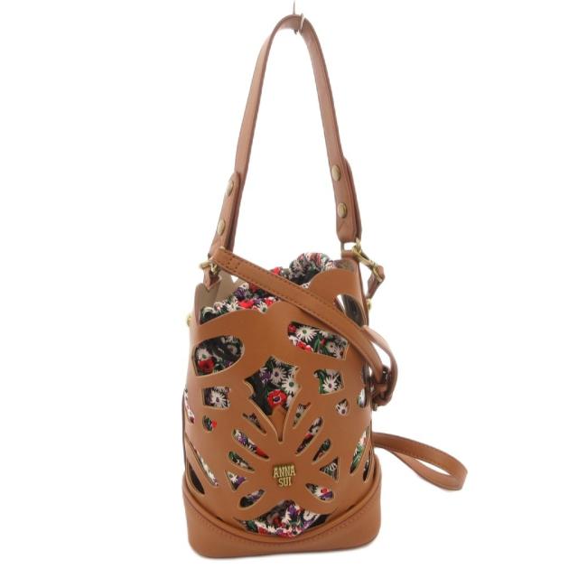 【中古】アナスイ ANNA SUI ハンドバック 肩先 2WAY ロゴタイプ 合財袋 なめし革 カットアウト 茶 赤銅色