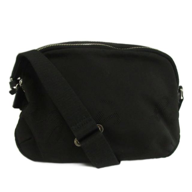 【中古】アニエスベー ボヤージュ Agnes b. VOYAGE ショルダーバッグ ポシェット ナイロン Wジッパー ロゴタイプ 刺しゅう 黒