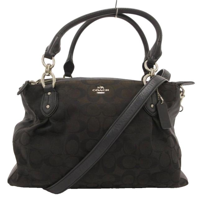 【中古】コーチ職 COACH ショルダーバッグ トート 2way 肩かけ 曲がった掛け 黒 黒いこと ロゴタイプ本塁 帆布地