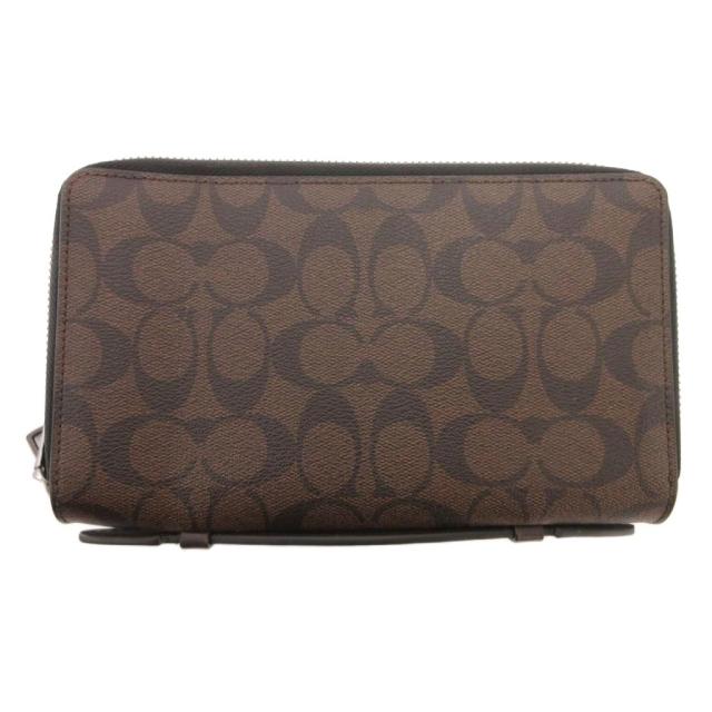 【中古】コーチ COACH F93504 トラベルオーガナイザー クラッチバッグ お財布バッグ レザー シグネチャー 茶
