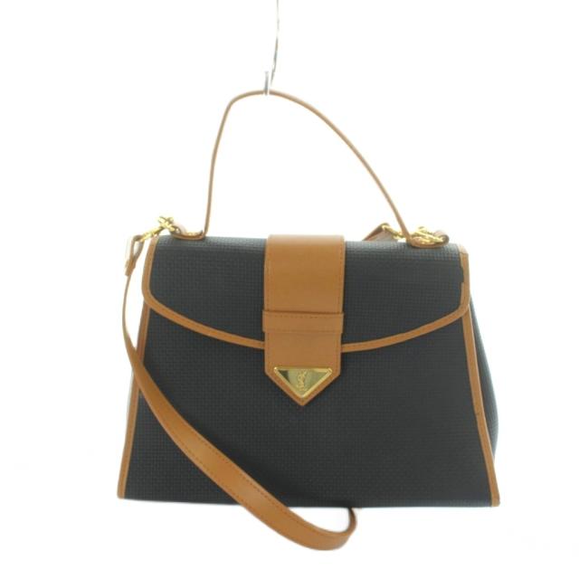【中古】イヴサンローラン YVES SAINT LAURENT ショルダーバッグ ハンド 2Way PVC レザー 茶 ブラウン 黒 ブラック