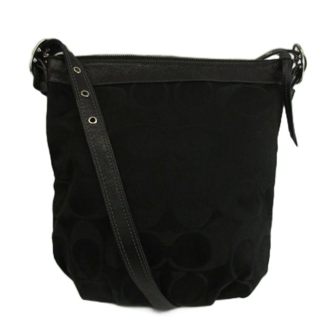 【中古】コーチ職 COACH ショルダーバッグ 帆布 なめし革 名書き 黒 黒いこと 13884 /XZ ■GY42 レディース