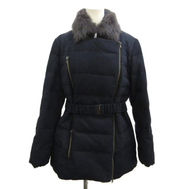 【中古】ポールスミス ブラック Paul Smith BLACK ダウンコート アウター ウール 44 ネイビー 紺 長袖 ベルト付き