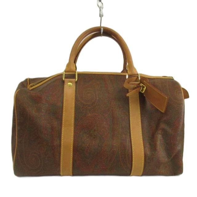 【中古】エトロ ETRO ボストンバッグ ハンドバッグ PVC レザー ペイズリー柄 総柄 茶色 ブラウン /XZ ■GY18