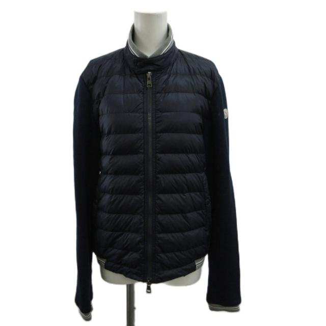 【中古】MONCLER MAGLIA CARDIGAN ダウンジャケット アウター ナイロン 切り替え ロゴ 紺 510918431900 80361