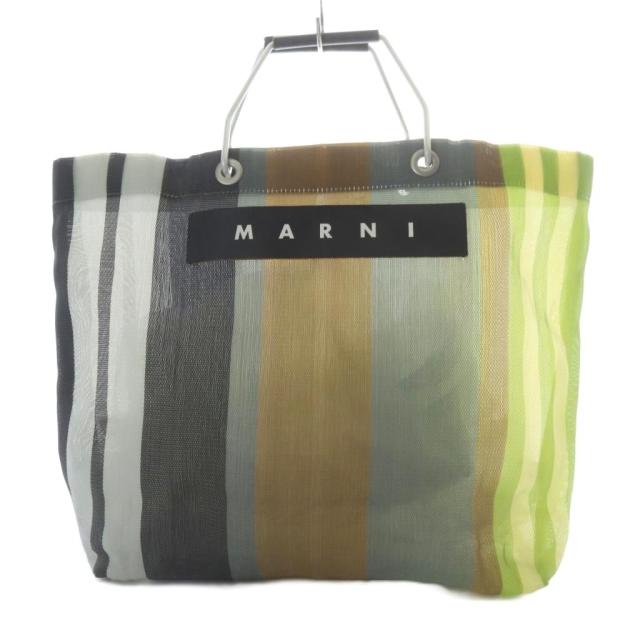 【中古】マルニ MARNI ストライプマーケットバッグ トートバッグ ロゴタイプ なめし革継ぎ切れ マルチ色合い