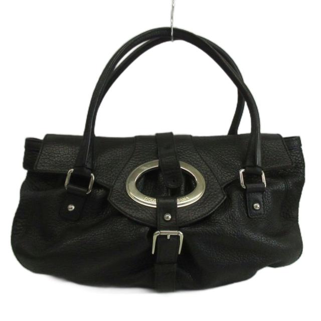 【中古】DOLCE&amp;GABBANA Miss Really Hot ハンドバッグ トート レザー 内側ヒョウ柄 ロゴ シルバー金具 黒 ブラック