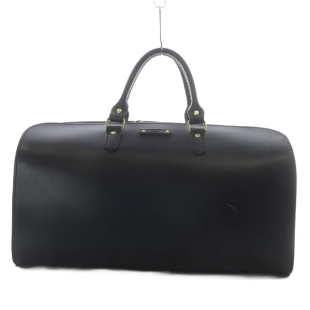 【中古】ヘルツ HERZ ボストンバッグ ハンドバッグ 型押しロゴ レザー ブラック 南京錠付き