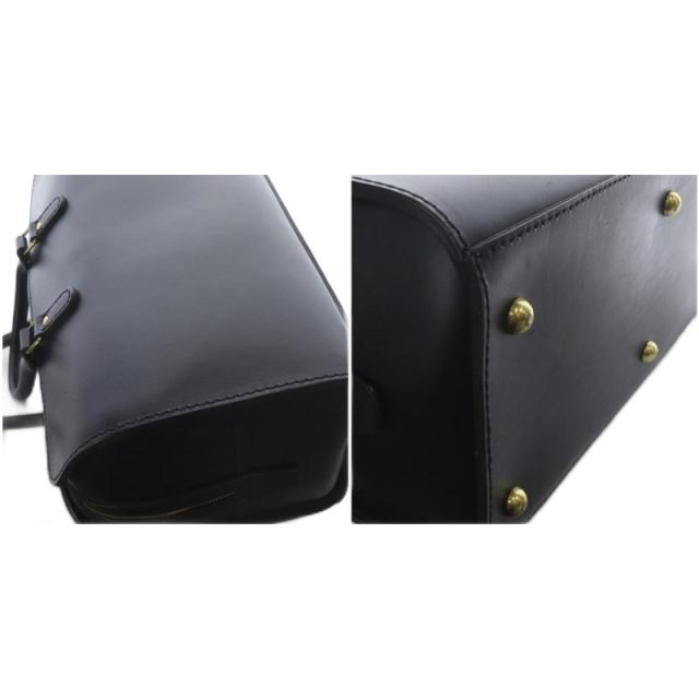 【中古】ヘルツ HERZ ボストンバッグ ハンドバッグ 型押しロゴ レザー ブラック 南京錠付き_8