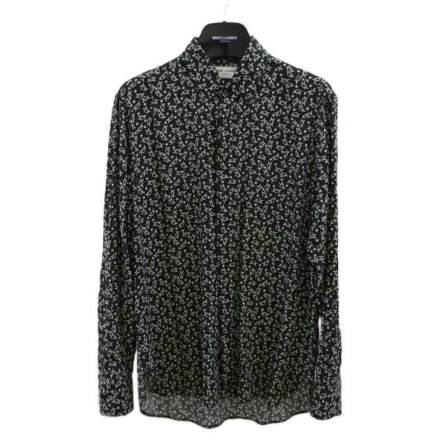 【中古】サンローラン パリ SAINT LAURENT PARIS ワイシャツ 37 黒 ブラック 白 ホワイト 総柄 比翼 長袖 星柄 01SZ