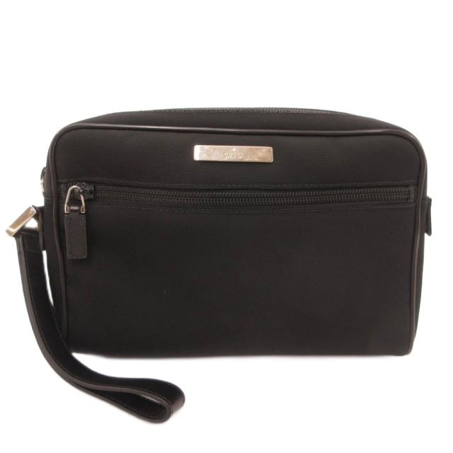 【中古】グッチ GUCCI クラッチペダル御徒面子 二つ目 帆布 ロゴタイプ本塁 黒 黒いこと 018-1607 002404 /JS ■GY18