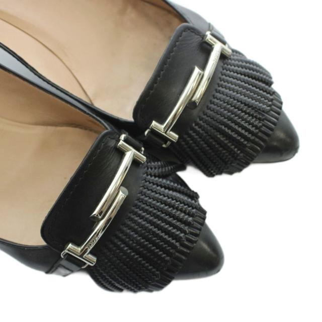 【中古】トッズ TOD'S パンプス ポインテッドトゥ ロゴタイプ なめし革 37 23.5糎 黒 黒いこと ■GY18 /MQ レディース