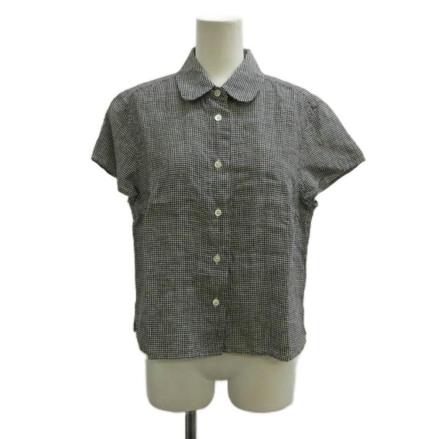 【中古】マーガレットハウエル MARGARET HOWELL シャツ ブラウス 麻 リネン 2 黒 ブラック 白 ホワイト