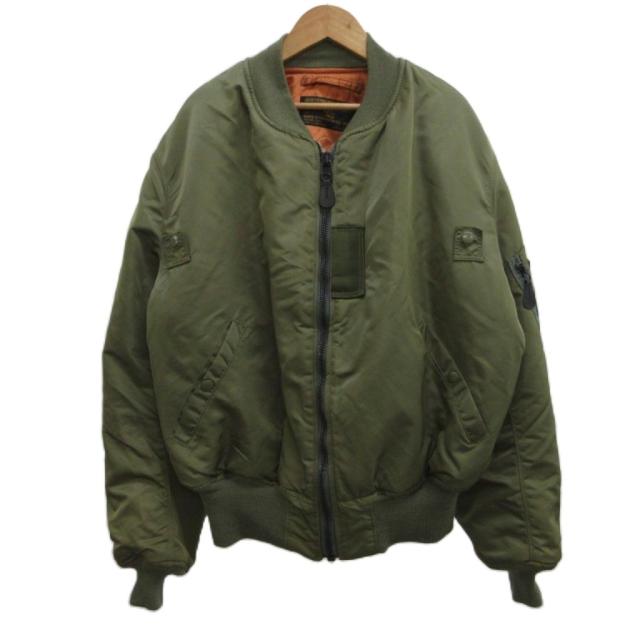 【中古】HOPE MFG USA製 MA-1 飛翔上衣 上衣 L カーキ 無地 長袖 肋筋襟 /PP ■GY18 レディース