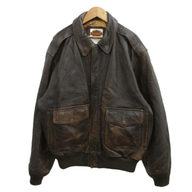 【中古】ハーレーダビッドソン HARLEY DAVIDSON A-2 飛翔上衣 子ヒツジなめし革 本革 厚地の外套 40 こげ茶