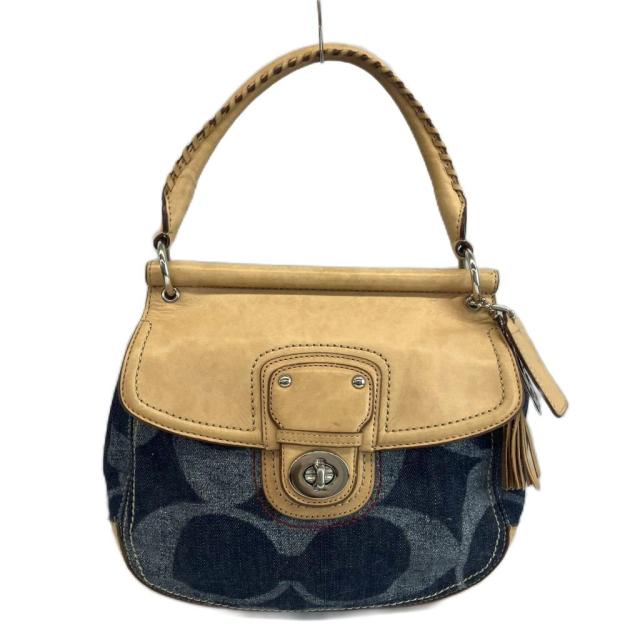 【中古】COACH ニューウィリス ハンドバック 肩先 2WAY ジーンズ なめし革 名書き インディゴ ベージュ 19968