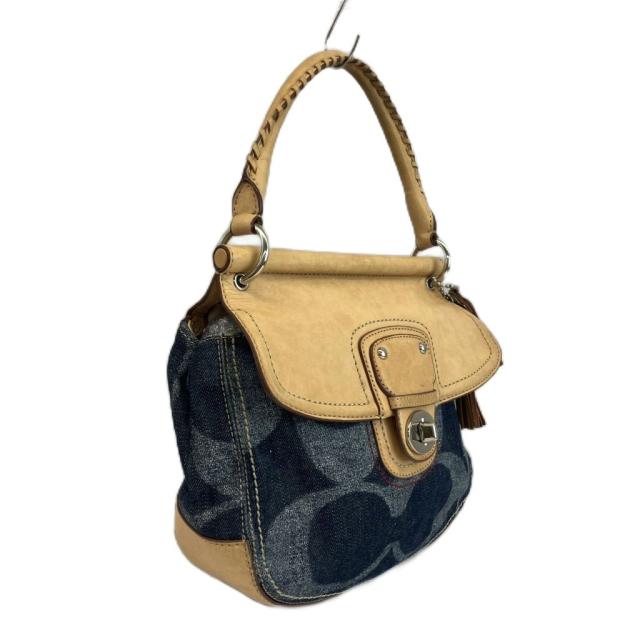 【中古】COACH ニューウィリス ハンドバック 肩先 2WAY ジーンズ なめし革 名書き インディゴ ベージュ 19968