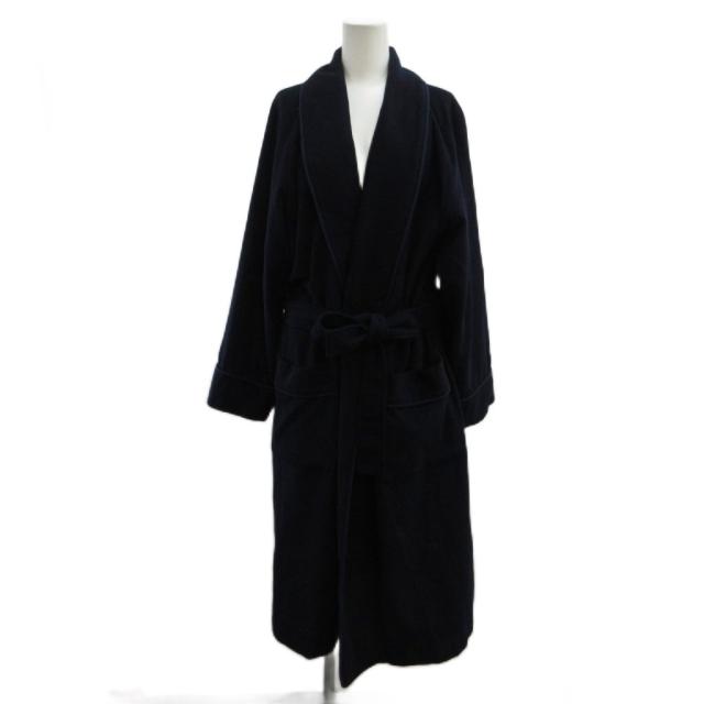 【中古】クリスチャンディオール Christian Dior ロングコート ガウン ローブ ウール ネイビー 紺 無地 長袖 襟付き