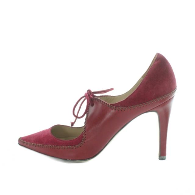 【中古】マノロブラニク MANOLO BLAHNIK パンプス ポインテッドトゥ ハイヒール スエードクロス 38 25糎 赤 赤いこと さくら色