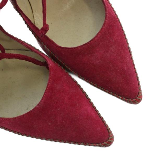 【中古】マノロブラニク MANOLO BLAHNIK パンプス ポインテッドトゥ ハイヒール スエードクロス 38 25糎 赤 赤いこと さくら色