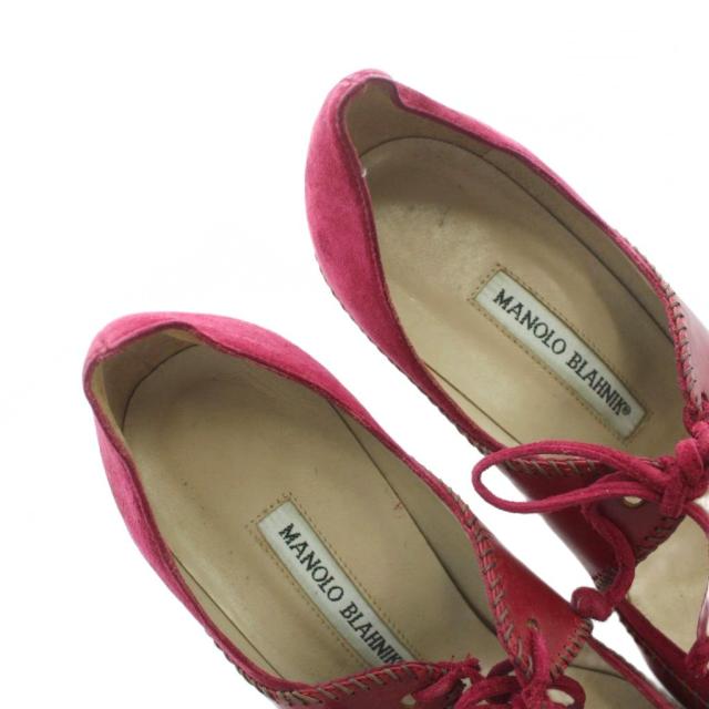 【中古】マノロブラニク MANOLO BLAHNIK パンプス ポインテッドトゥ ハイヒール スエードクロス 38 25糎 赤 赤いこと さくら色