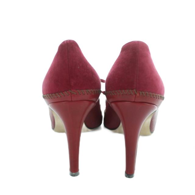 【中古】マノロブラニク MANOLO BLAHNIK パンプス ポインテッドトゥ ハイヒール スエードクロス 38 25糎 赤 赤いこと さくら色