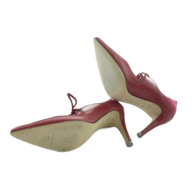 【中古】マノロブラニク MANOLO BLAHNIK パンプス ポインテッドトゥ ハイヒール スエードクロス 38 25糎 赤 赤いこと さくら色