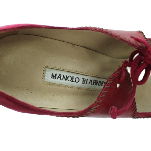 【中古】マノロブラニク MANOLO BLAHNIK パンプス ポインテッドトゥ ハイヒール スエードクロス 38 25糎 赤 赤いこと さくら色