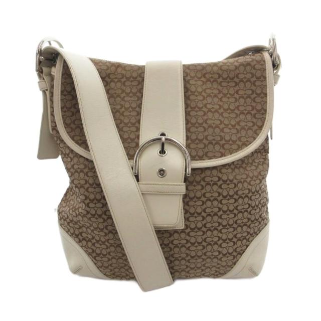 【中古】コーチ職 COACH 6377 ショルダーバッグ 下げ翼御徒面子 帆布 なめし革 ミニシグネチャー 白 白いこと