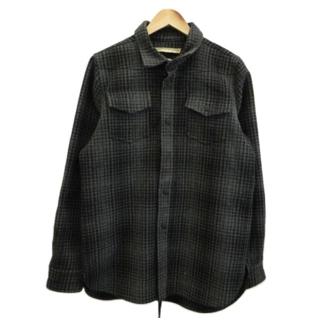 【中古】OFF WHITE フランネルシャツ ネルシャツ ウール 長袖 タータンチェック ロゴ バックプリント XS 黒