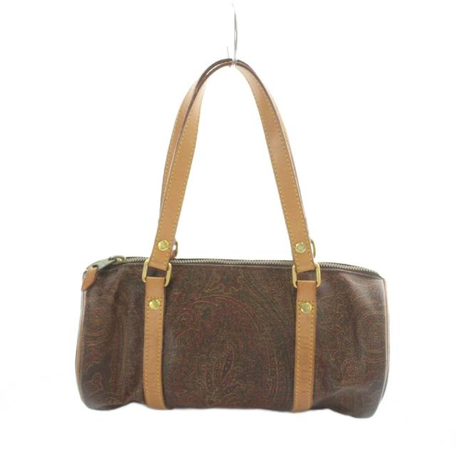 【中古】エトロ ETRO 0638214 ハンドバッグ ミニボストンバッグ ペイズリー柄 PVC レザー ヌメ革 茶 ブラウン